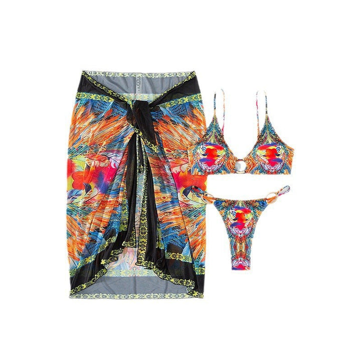 Dame Bikiniset med iøjnefaldende omslagsnederdel og floral top Skovae