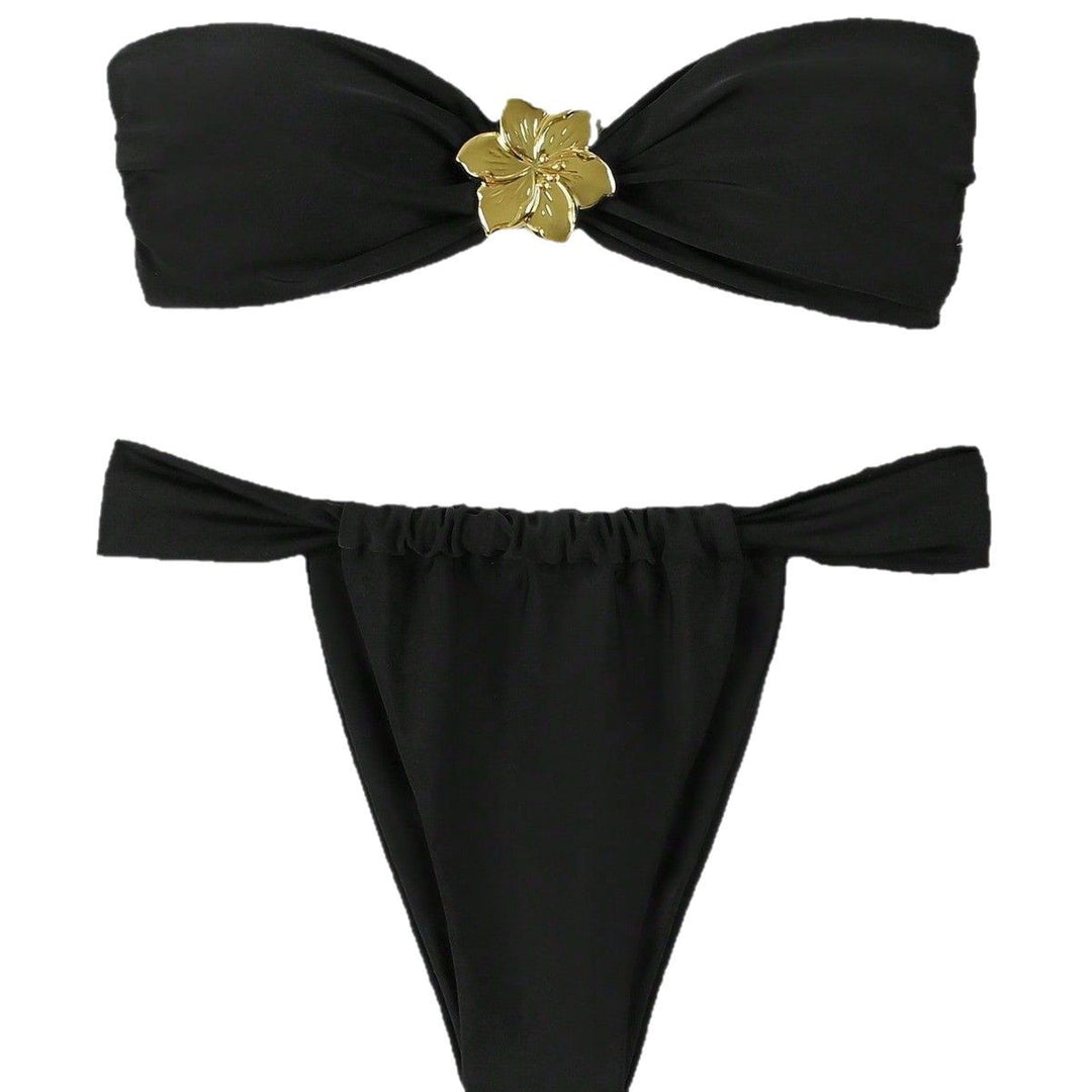 Dame Bandeau-bikini med elegant guldspringlås Skovae