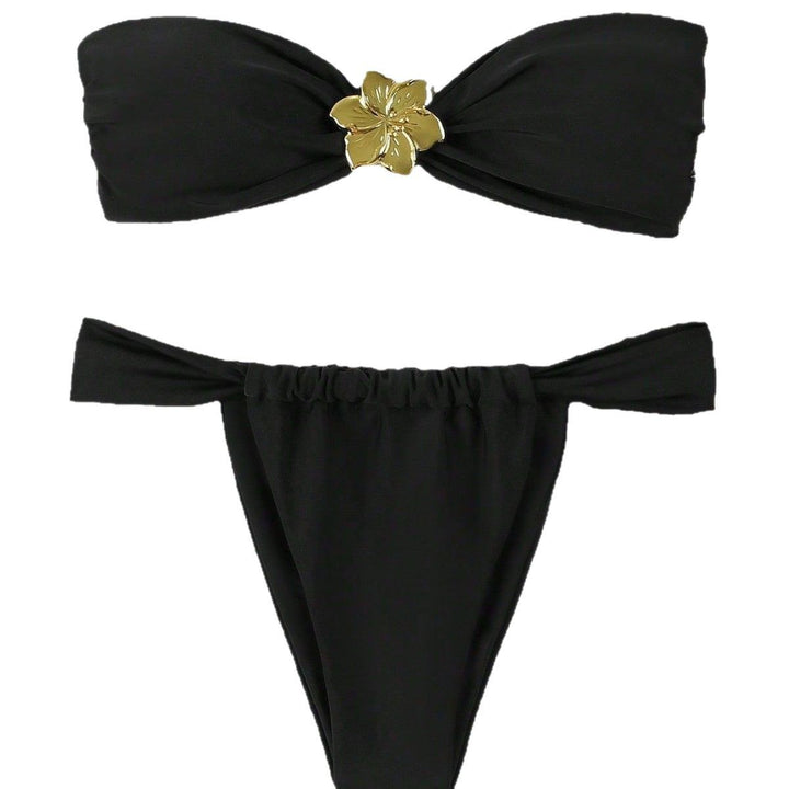 Dame Bandeau-bikini med elegant guldspringlås Skovae