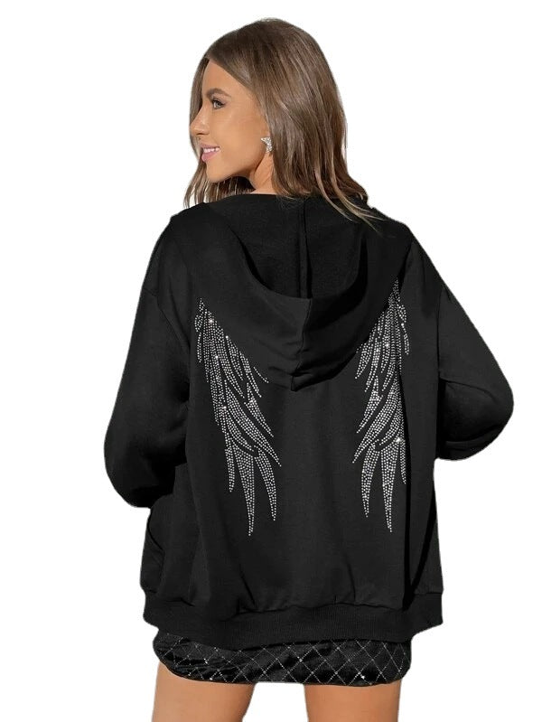 Dame Hoodie med Glitrende Vinge Design Stilla