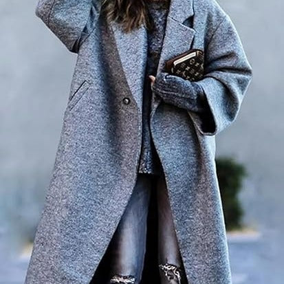 Dame Oversized Uldfrakke med struktureret Design og Knapliste Stilla