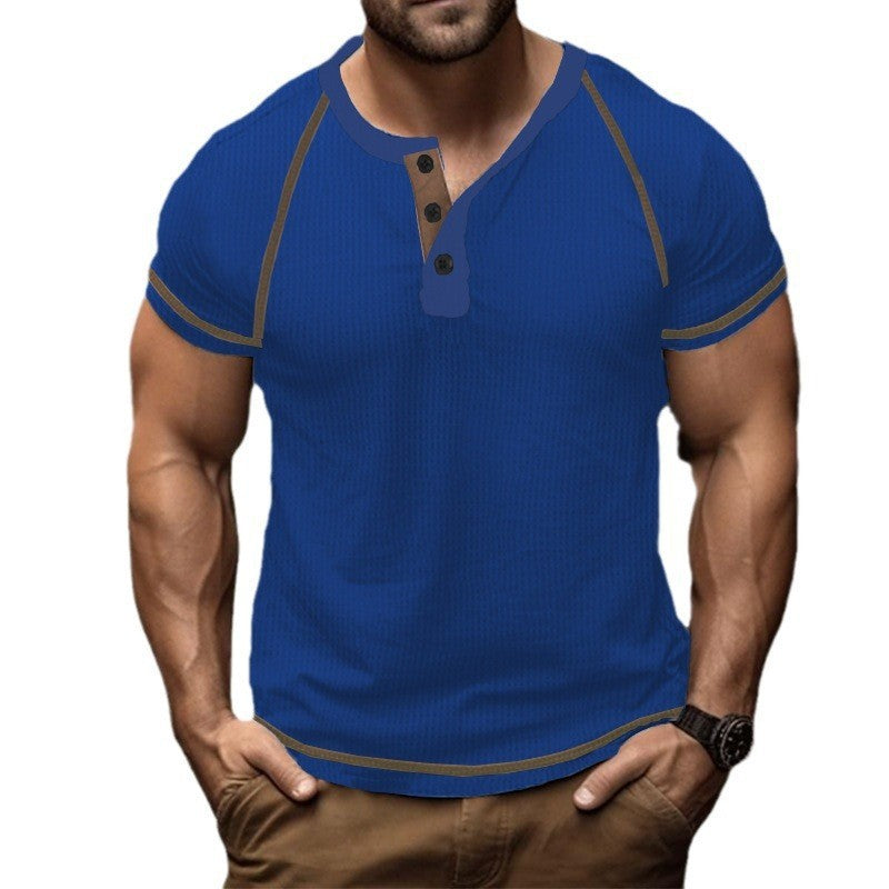 Herre kortærmet Henley-shirt med struktureret stof og trendy knaplukning Stilla
