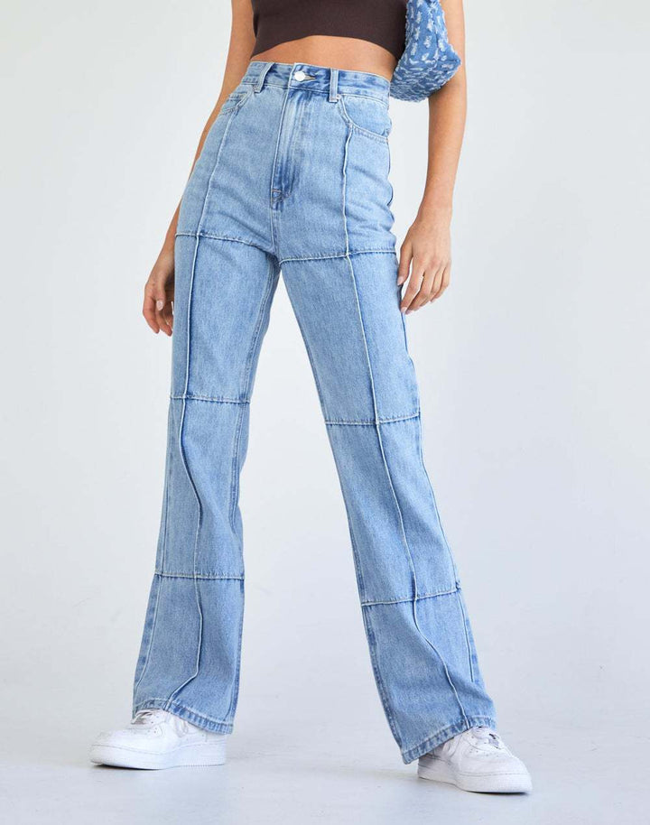 Dame højt skårne jeans med patchwork-design Stilla