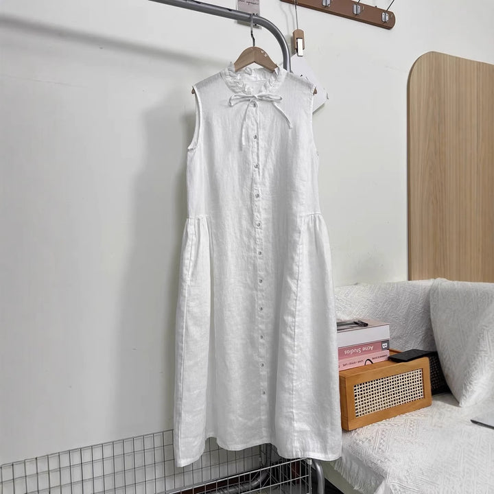 Dame Elegant Ærmeløst Midi-Kjole med Flæsekanter Stilla