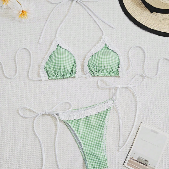 Dame Rüschen Drage Top Bikini Sæt Stilla