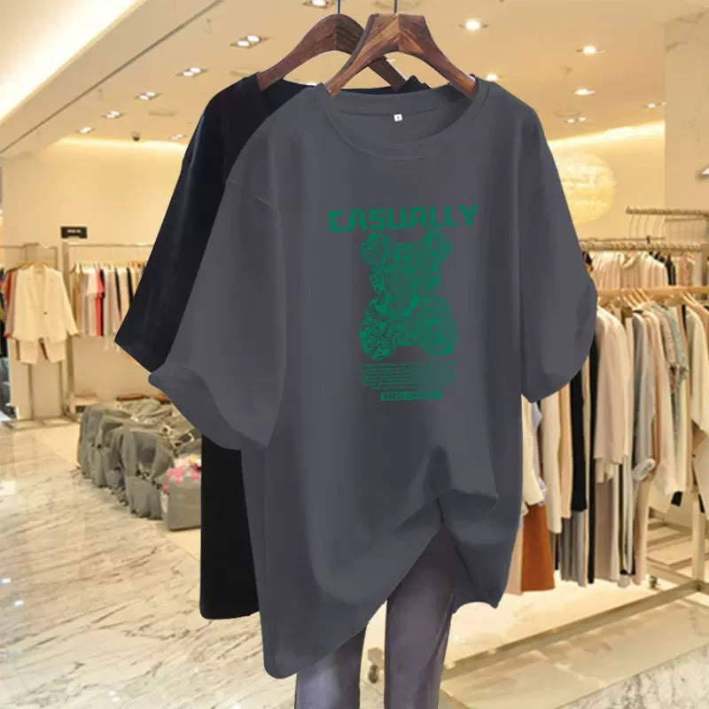 Dame T-shirt med kreativ grafisk tryk og afslappet oversized snit Stilla