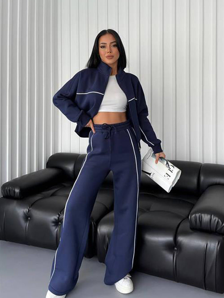 Stilla | Trendy Cardigan Sweatshirt Bindet Stribet Bukser Sæt