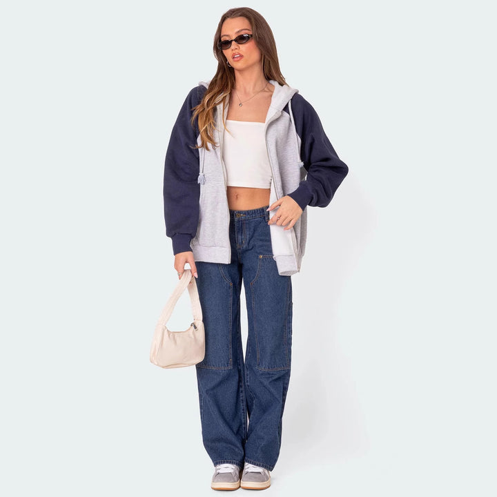 Dame brede anvendelsesjeans med praktiske lommer og høj talje