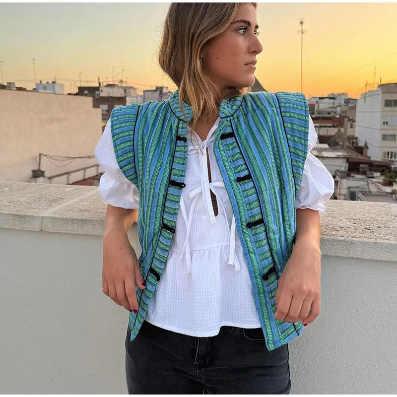 Femme Stylish Stribet Høj-Hals Bluse Stilla
