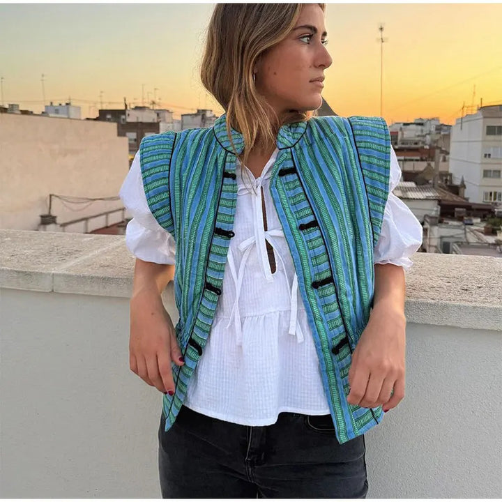 Femme Stylish Stribet Høj-Hals Bluse Stilla