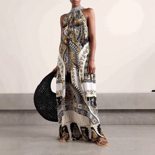 Kvinder Halter Maxi Kjole med kunstnerisk tryk Stilla