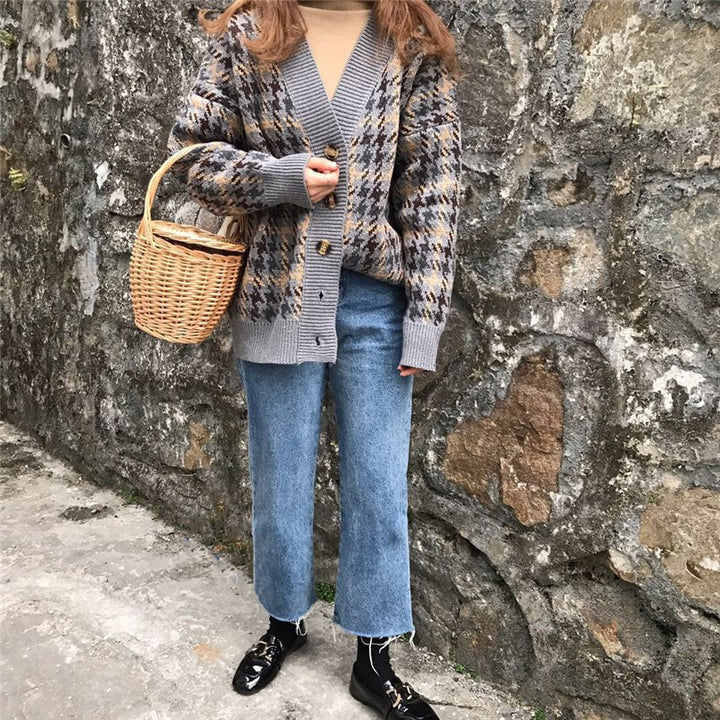 Damer Houndstooth Cardigan Stilla