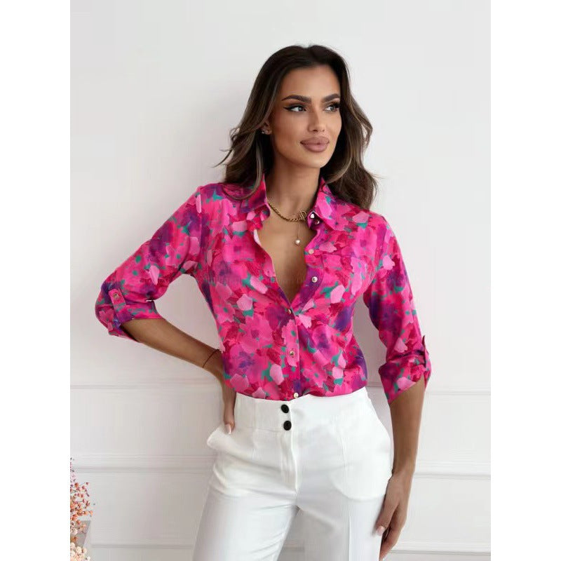 Dame elegant bluse med kunstnerisk mønster og løs pasform Stilla