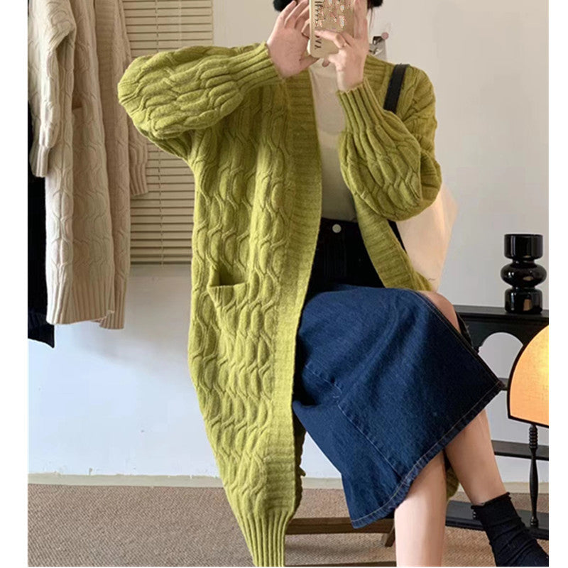 Kvinders chunky strik cardigan med lommer og V-hals Stilla