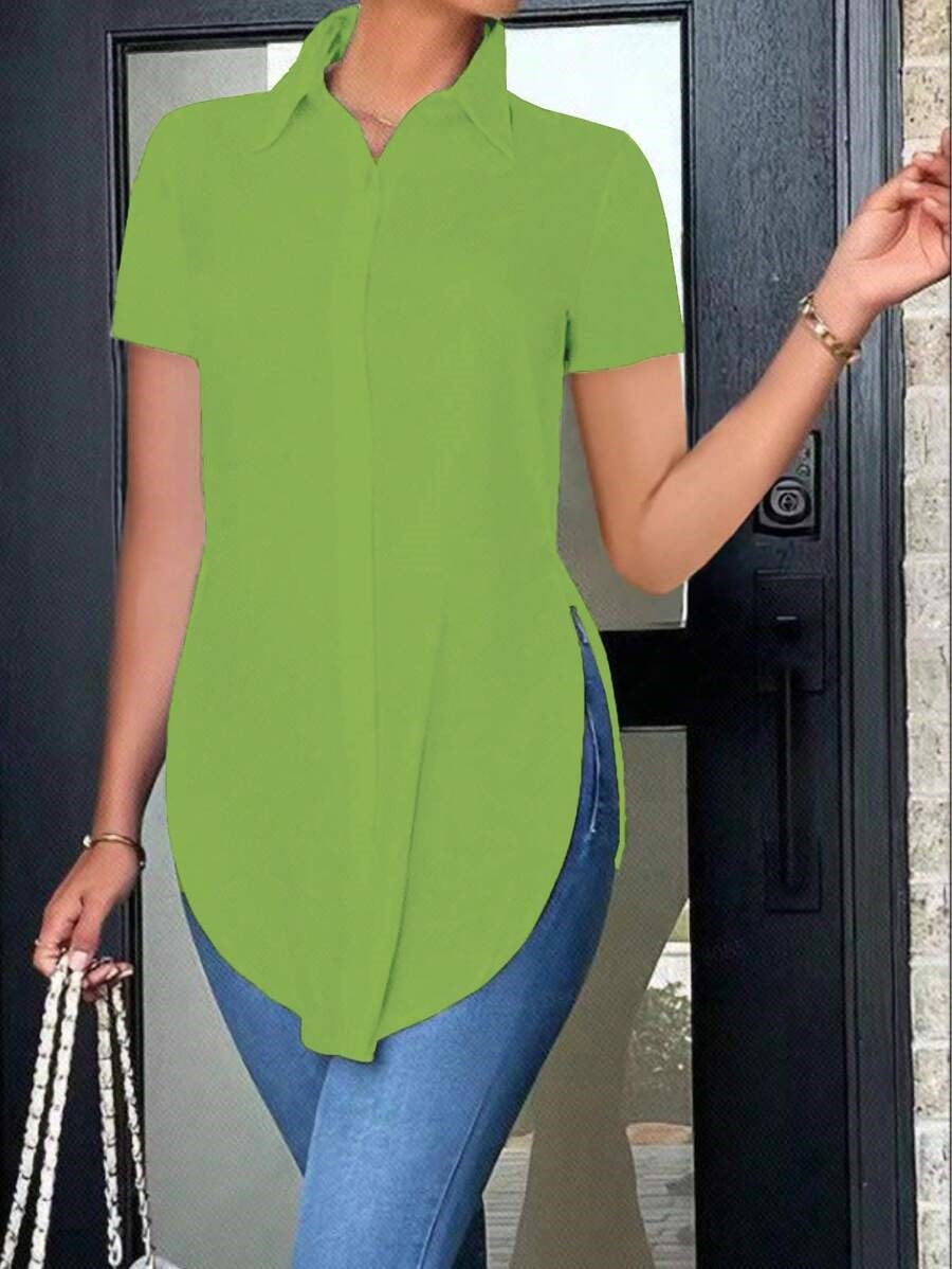 Dame Modisch Oversized-Skjorte med Sideslids Stilla