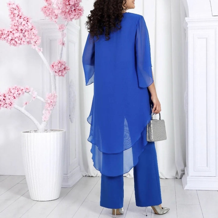 Dame stilfuld tunika med gennemsigtig overlay og elegante bukser Stilla