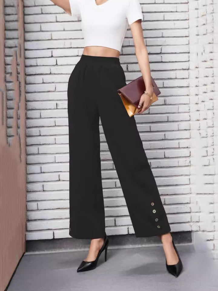 Dame løs stofbukser med elastisk talje og fashionable knapper Stilla