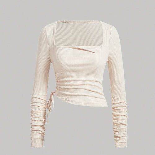 Kvinders afslappede top med raffinerede samlingselementer og firkantet neckline Stilla