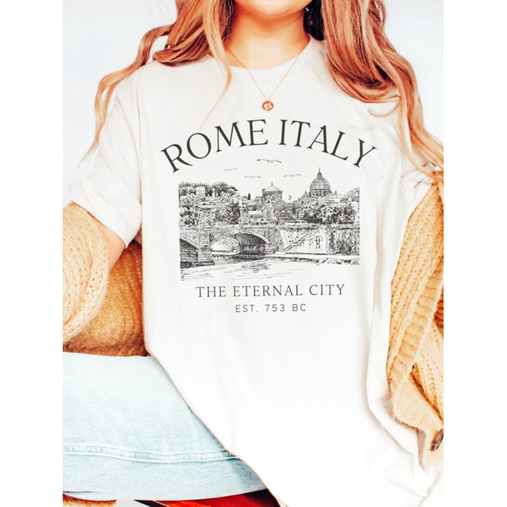 Dame T-shirt med kreativ Rom-tryk og afslappet pasform Stilla