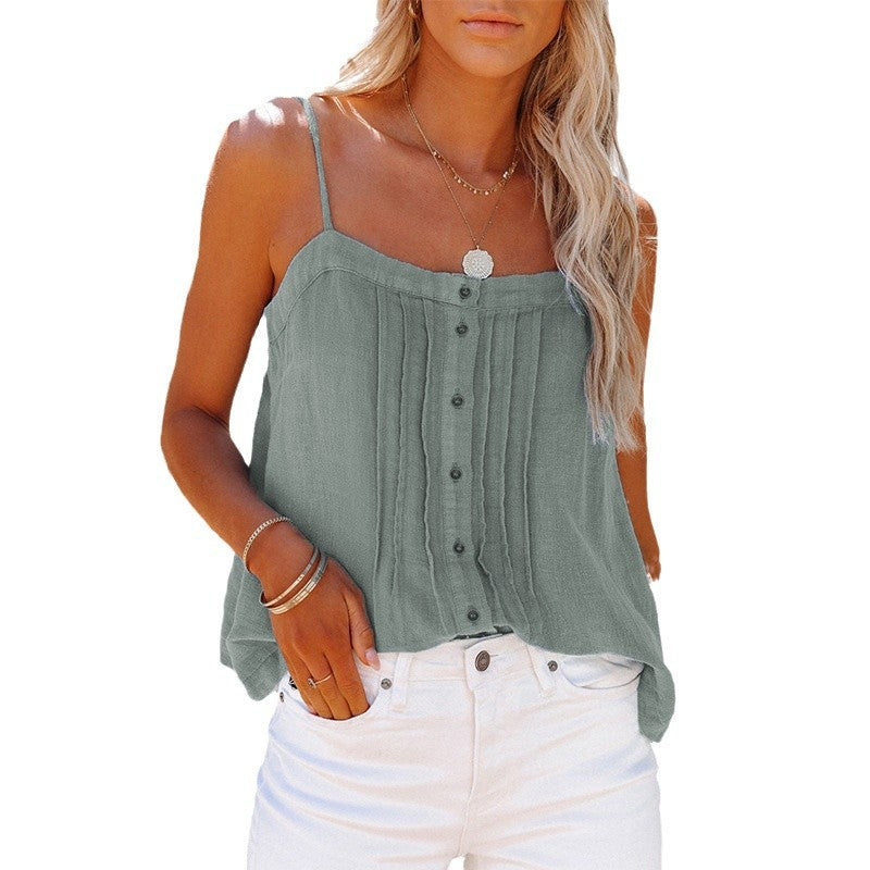 Dame Falten-Button-Down-Camisole-Top Stilla