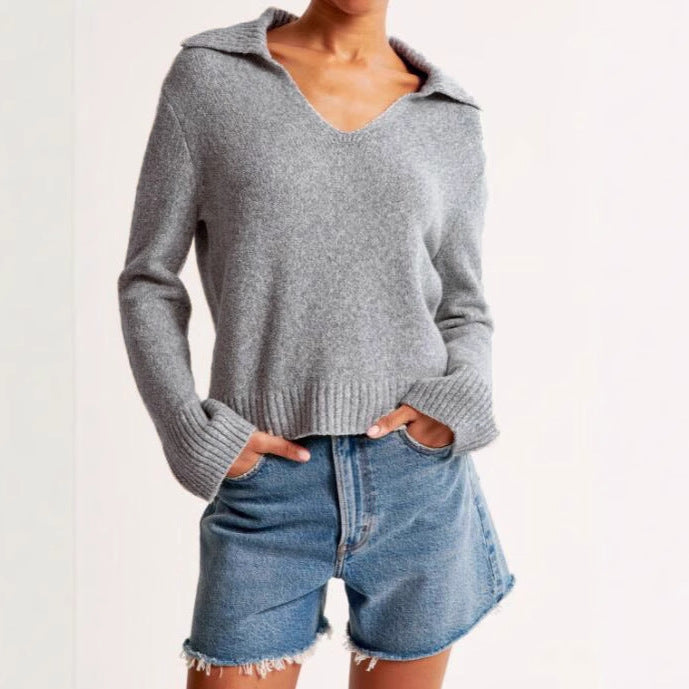 Kvinders sweater med bred krave og ribbet manchet tekstur Stilla