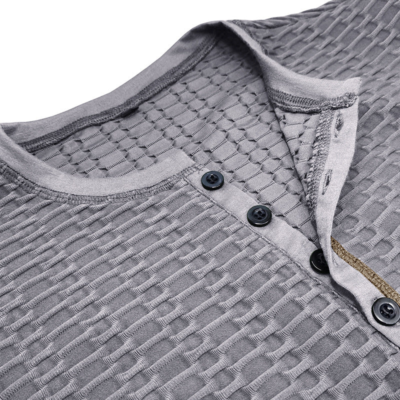 Herre kortærmet Henley-shirt med struktureret stof og trendy accenter Stilla
