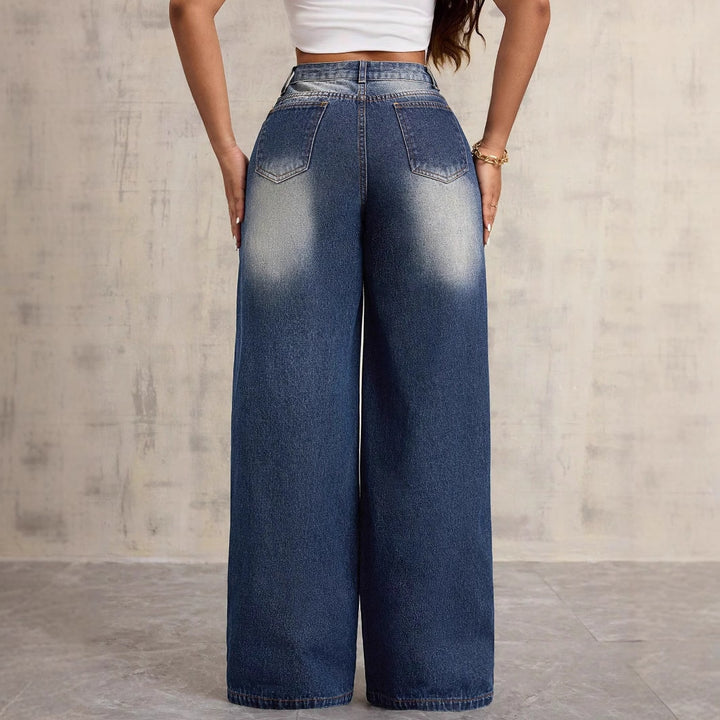 Kvinders brede denim jeans med blomsterbroderi Stilla