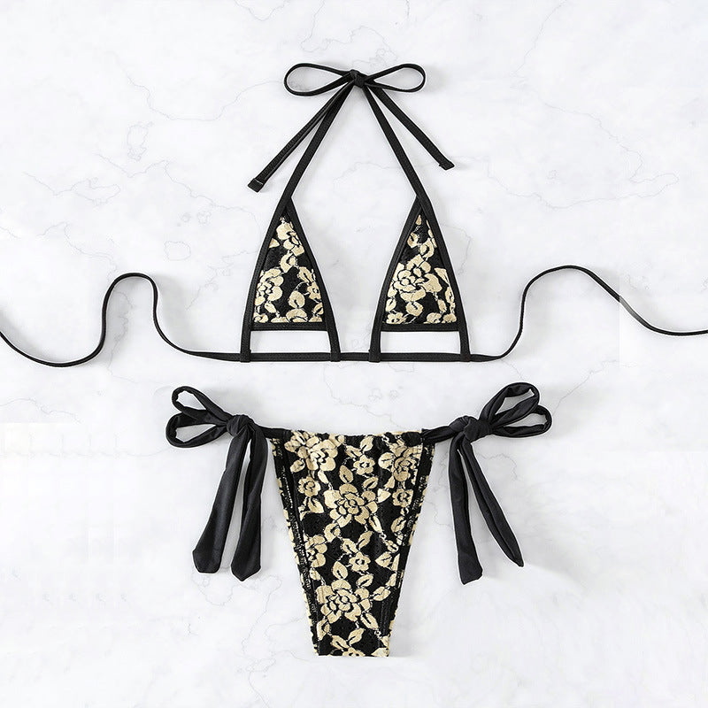 Dame triangel-bikini med raffinerede blomstermønstre og justerbare bånd Stilla
