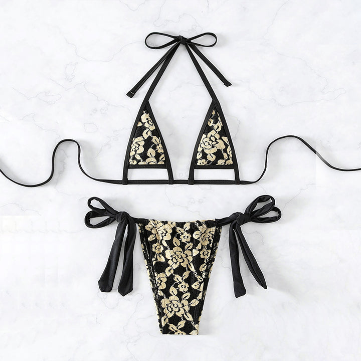 Dame triangel-bikini med raffinerede blomstermønstre og justerbare bånd Stilla