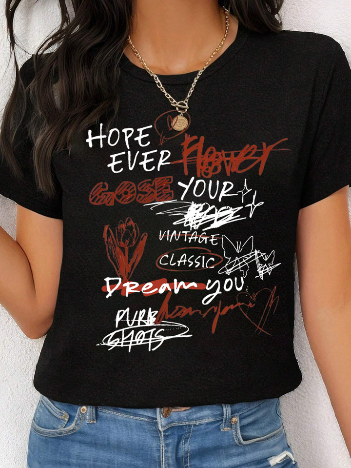 Dame afslappet statement T-shirt med kreativt print Skovae