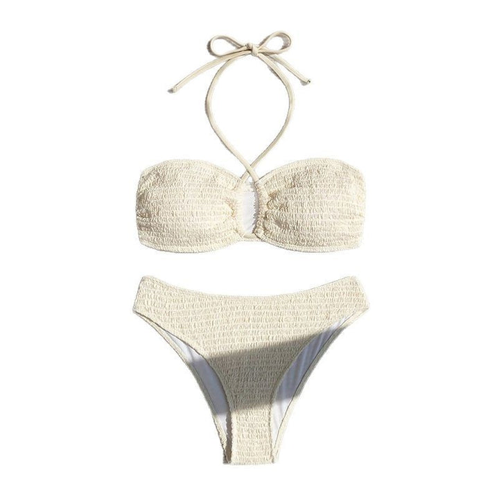 Dame bandeau bikini med højt skårne trusser og elegante bindebånd Skovae
