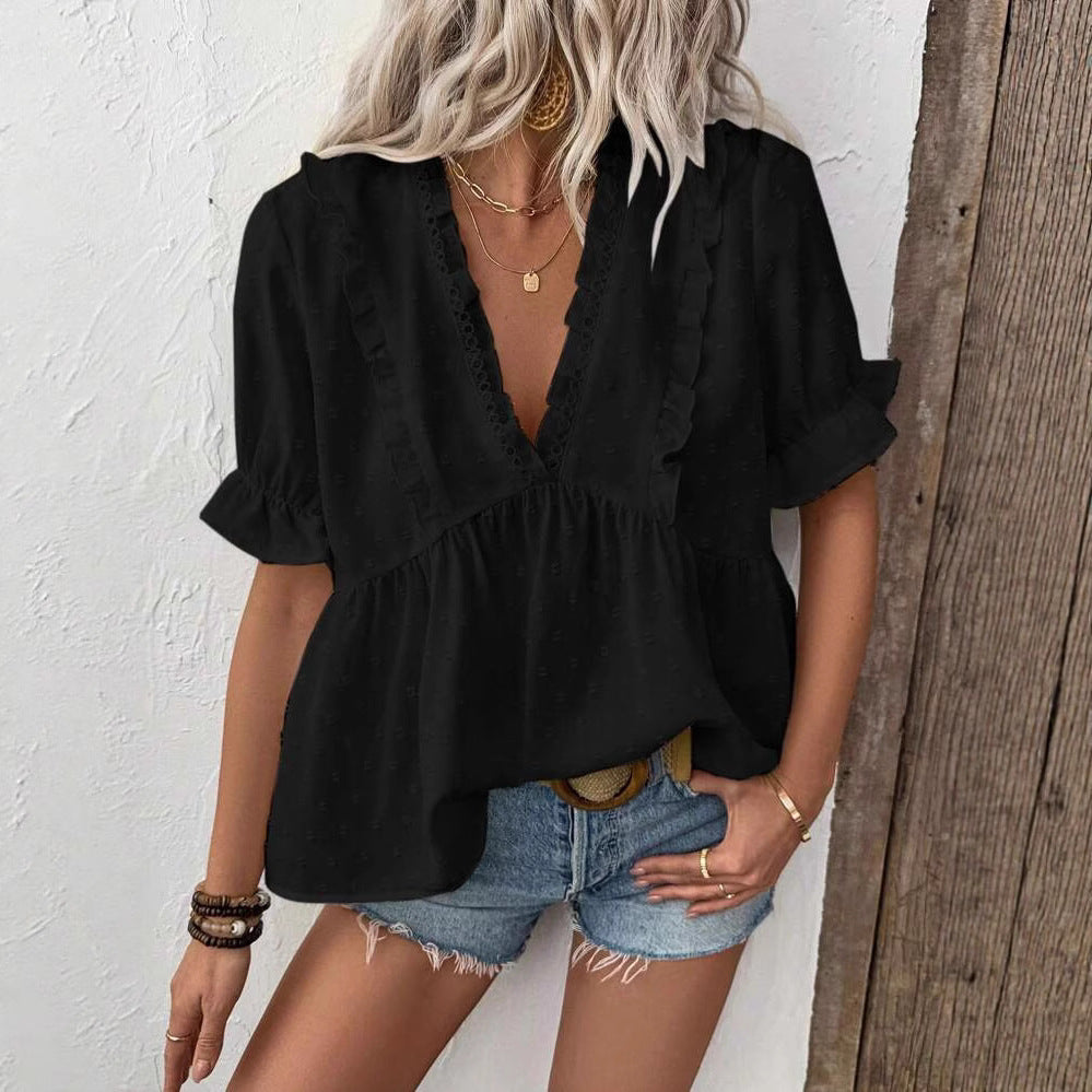 Dame Flæse V-Udskæring Peplum Top Stilla
