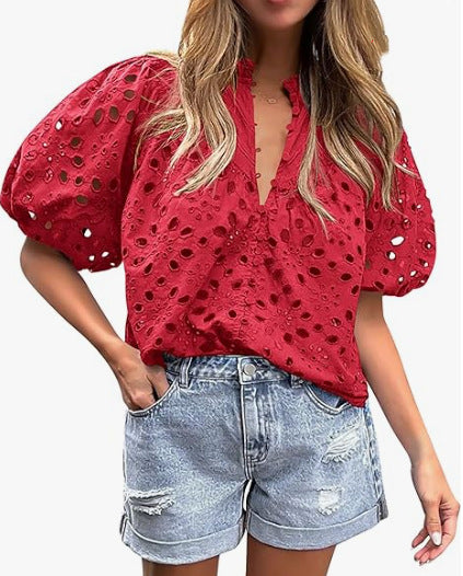 Dame elegant bluse med spids Stilla