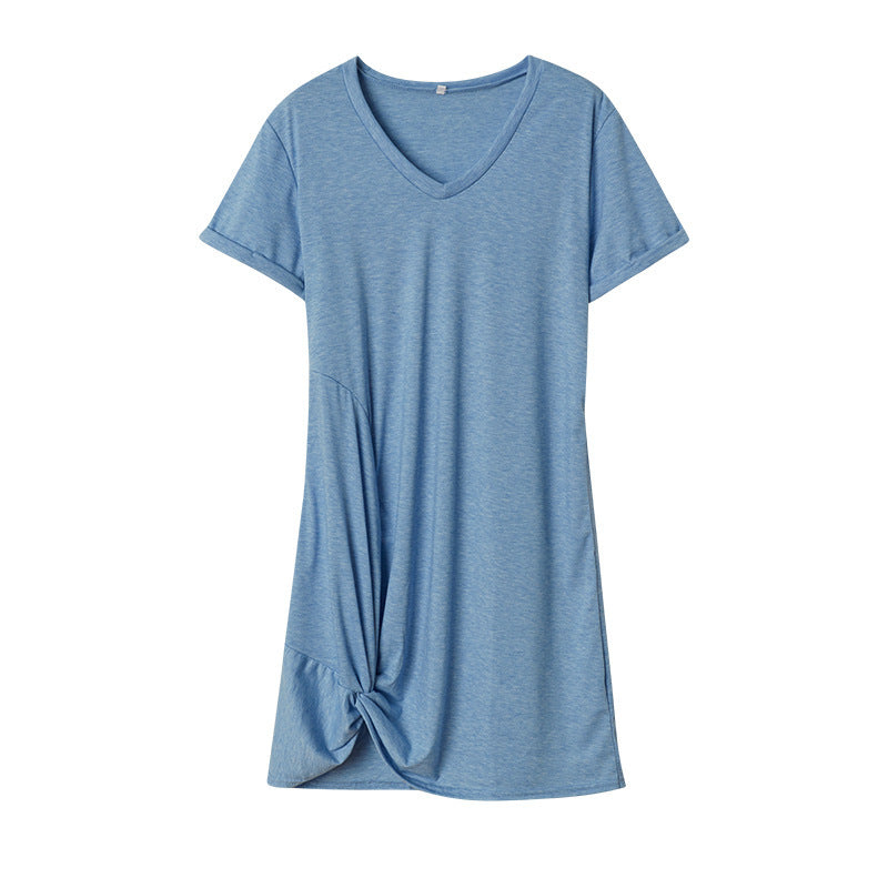 Dame Casual V-Hals Knyt Foran Kjole Stilla