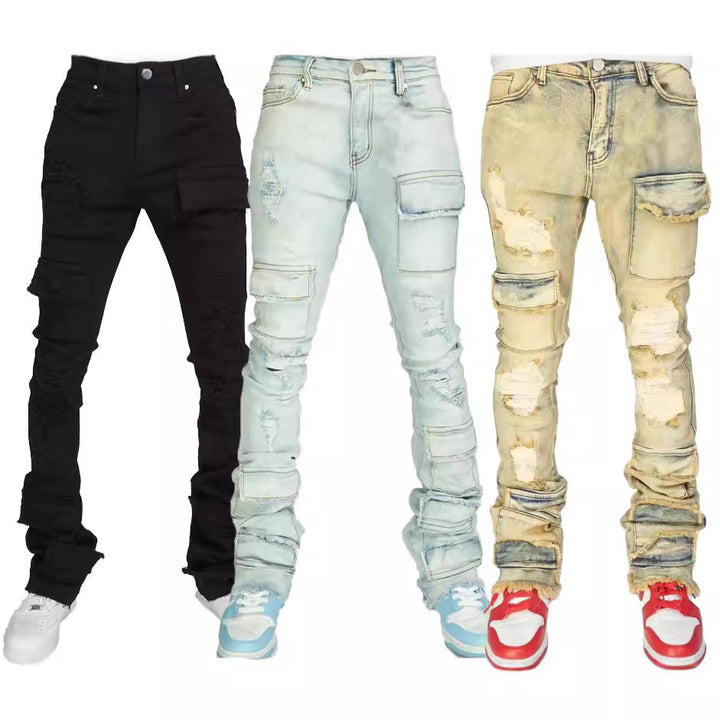 Dame cargo-jeans med dekorative lommer og moderne slidser Stilla