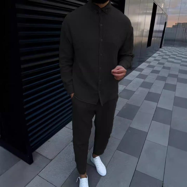 Herre fritidsskjorte med struktureret stof og elegant krave Stilla