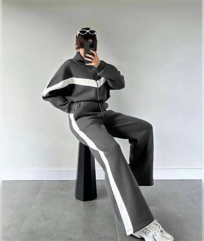 Dame mode fleece sæt med høj lukning lynlås og bred ben Stilla
