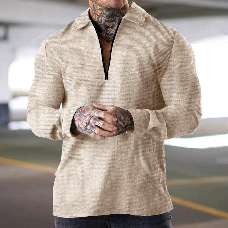 Herre langærmet poloshirt med halv lynlås og struktureret design Stilla