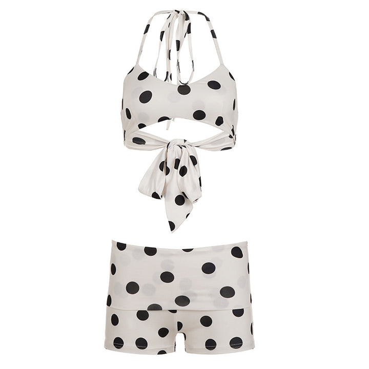 Damen Badeanzug Set mit trendy Punkten und bindbarem Oberteil Skovae