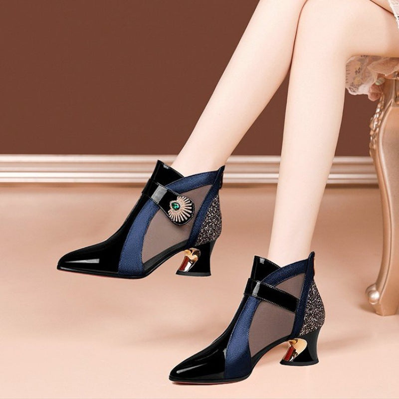 Dame High-Heel Støvler med elegant Mesh-indlæg og Funklende Smykkedetail Stilla