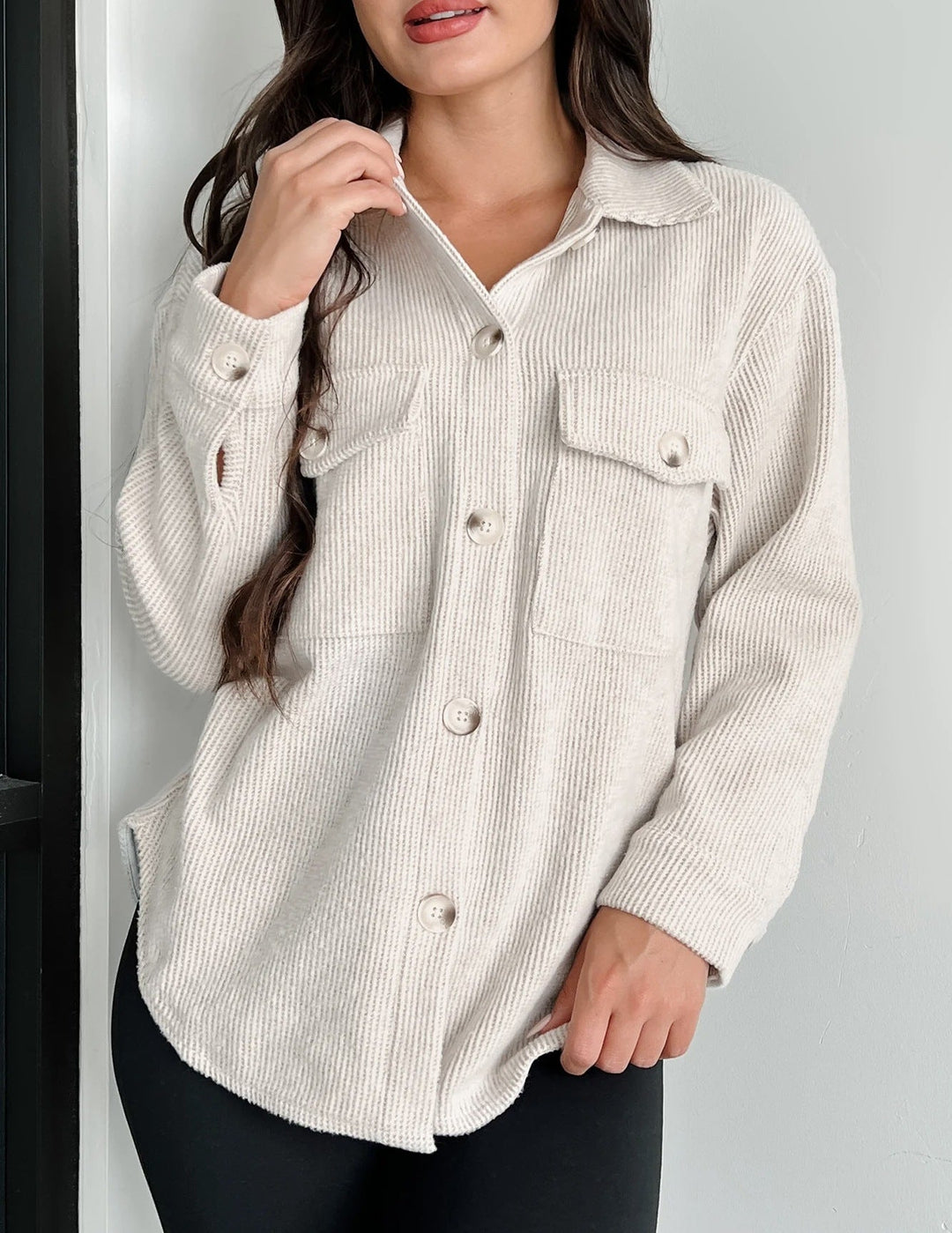 Stilla | Chic Ensfarvet Corduroy Løs Frakke Cardigan