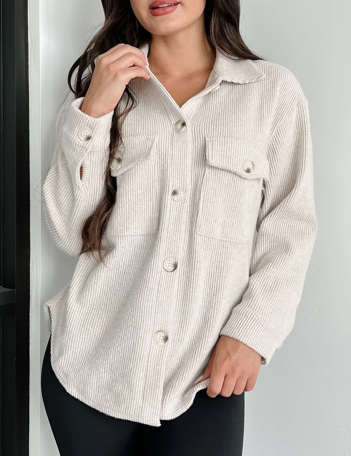 Stilla | Chic Ensfarvet Corduroy Løs Frakke Cardigan