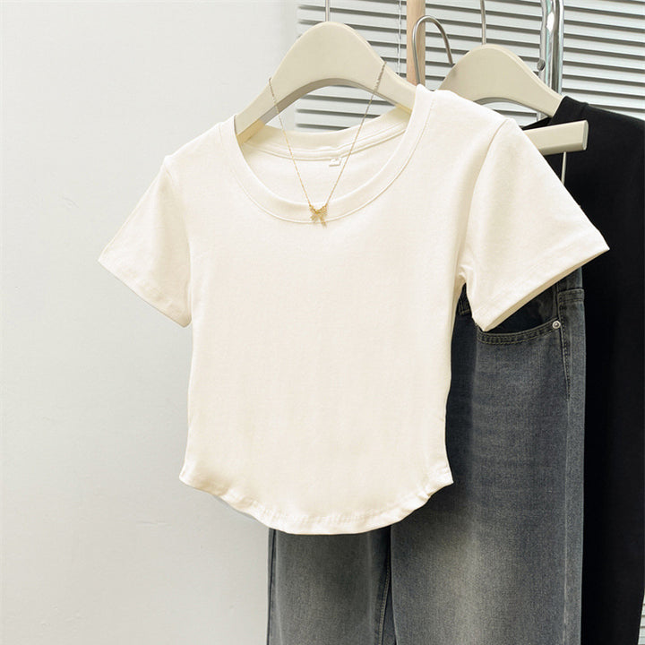 Dame Cropped Kortærmet Basic T-Shirt Stilla
