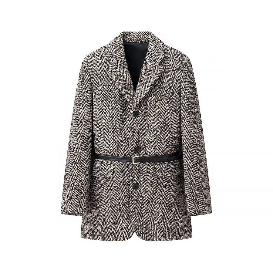 Dame Textureret Houndstooth Blazer med Bælte Talje Stilla
