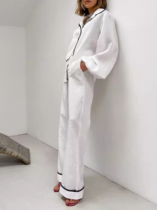 Dame Pyjama-Sæt i åndbart hør med elegante kontrastsyninger Stilla