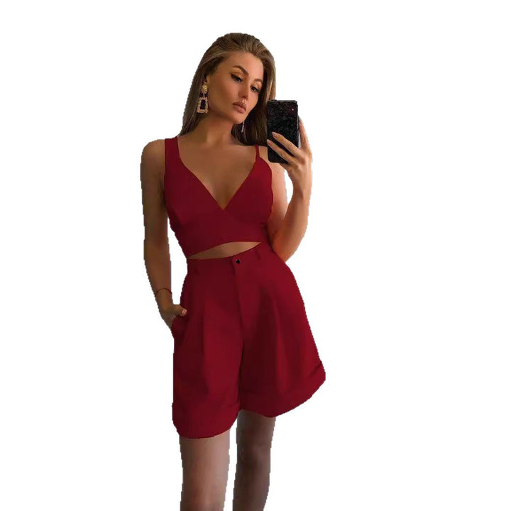 Dame Cropped Top og High-Waisted Shorts Sæt Stilla