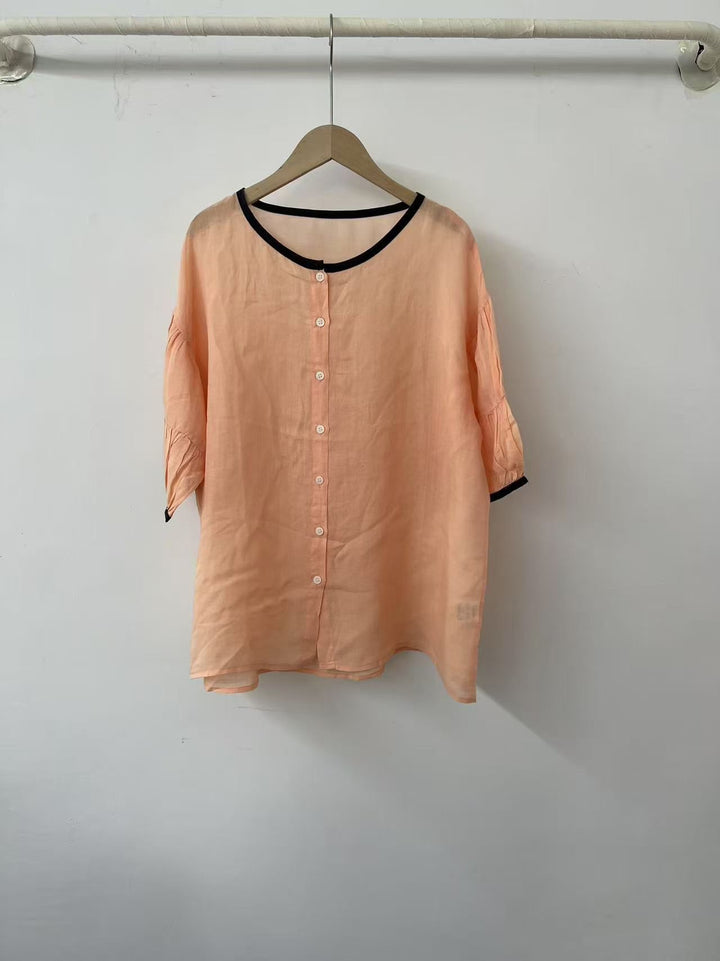 Femme Letvægt Puffærmer Knapliste Bluse Stilla