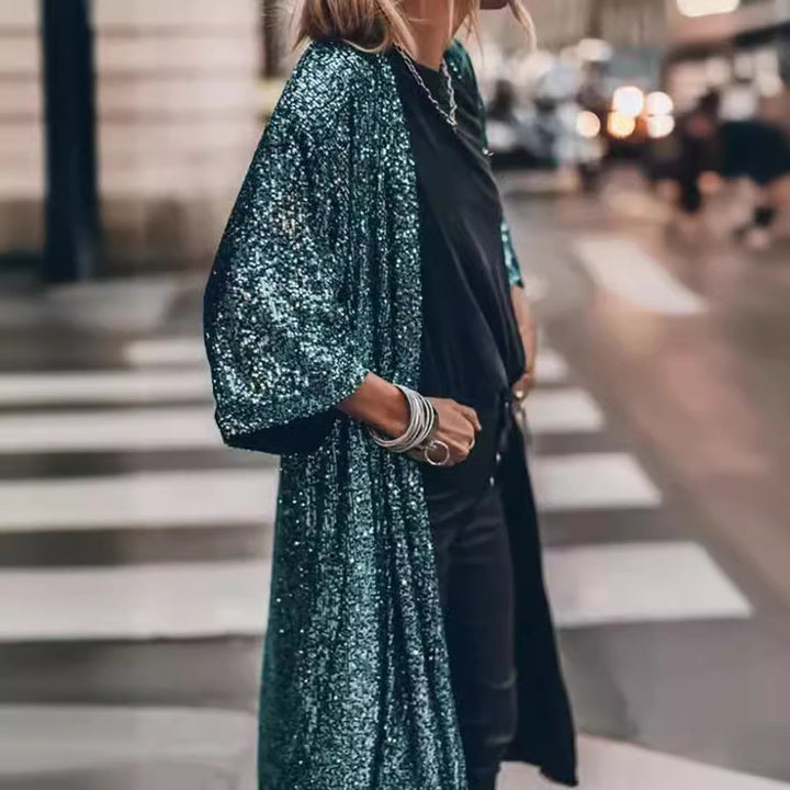 Dame glitrende Kimono-style overtræk med brede ærmer Stilla