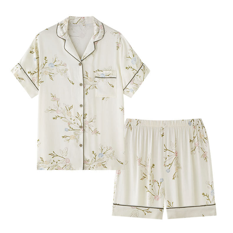 Dame luksuriøs natsæt med floral design og fint satin Stilla