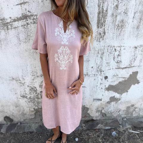 Dame Bohemian Stil Midi Kjole med broderede detaljer Stilla